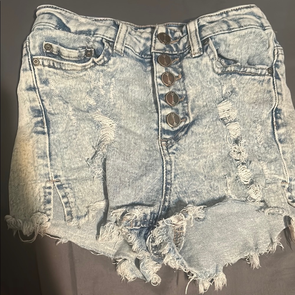 Blue Distressed Jean Shorts with Raw Hem